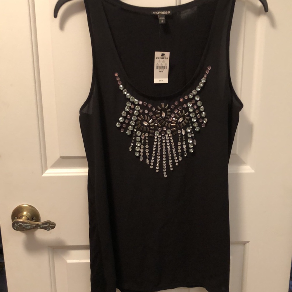NEW* Express Rhinestone Neckline Black Sleeveless Tank